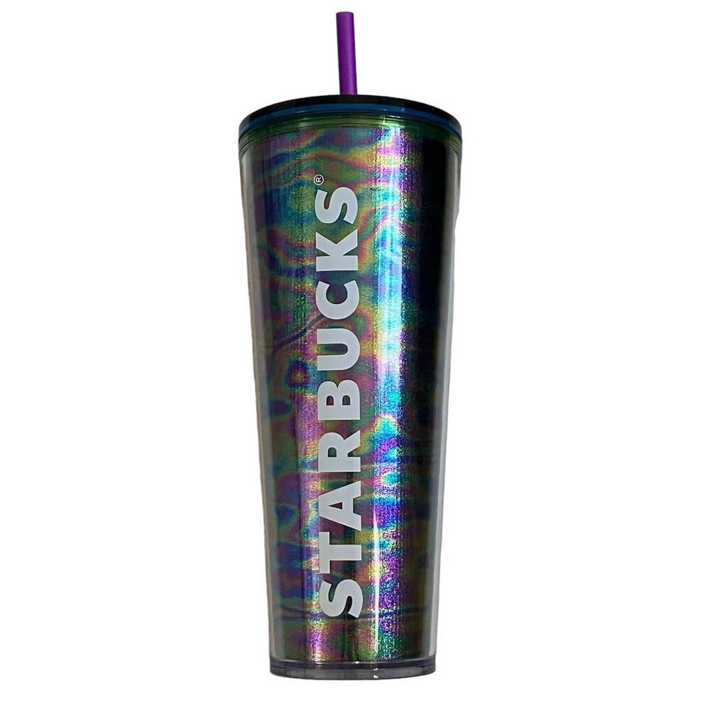 New Starbucks Purple Blue Green Chrome Swirl Venti Cup 24 oz